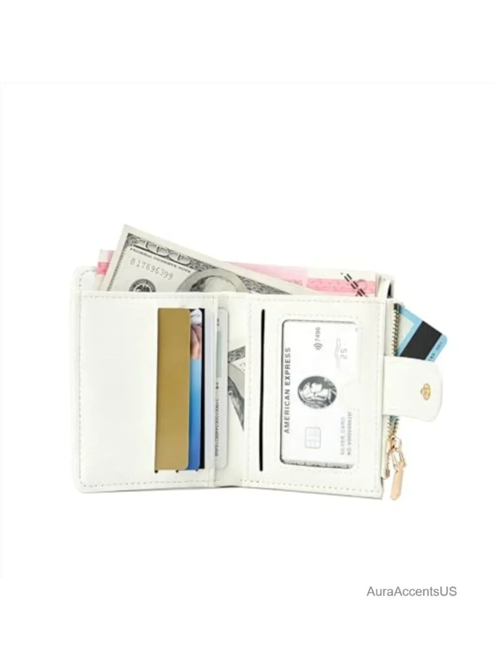 Small Faux Leather Quilted Floral Snap Wallet with Card Slots & Coin Zip Pouch